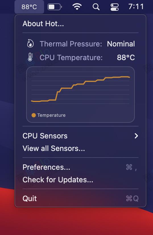 苹果电脑显示是否过热 CPU 被降频Hot