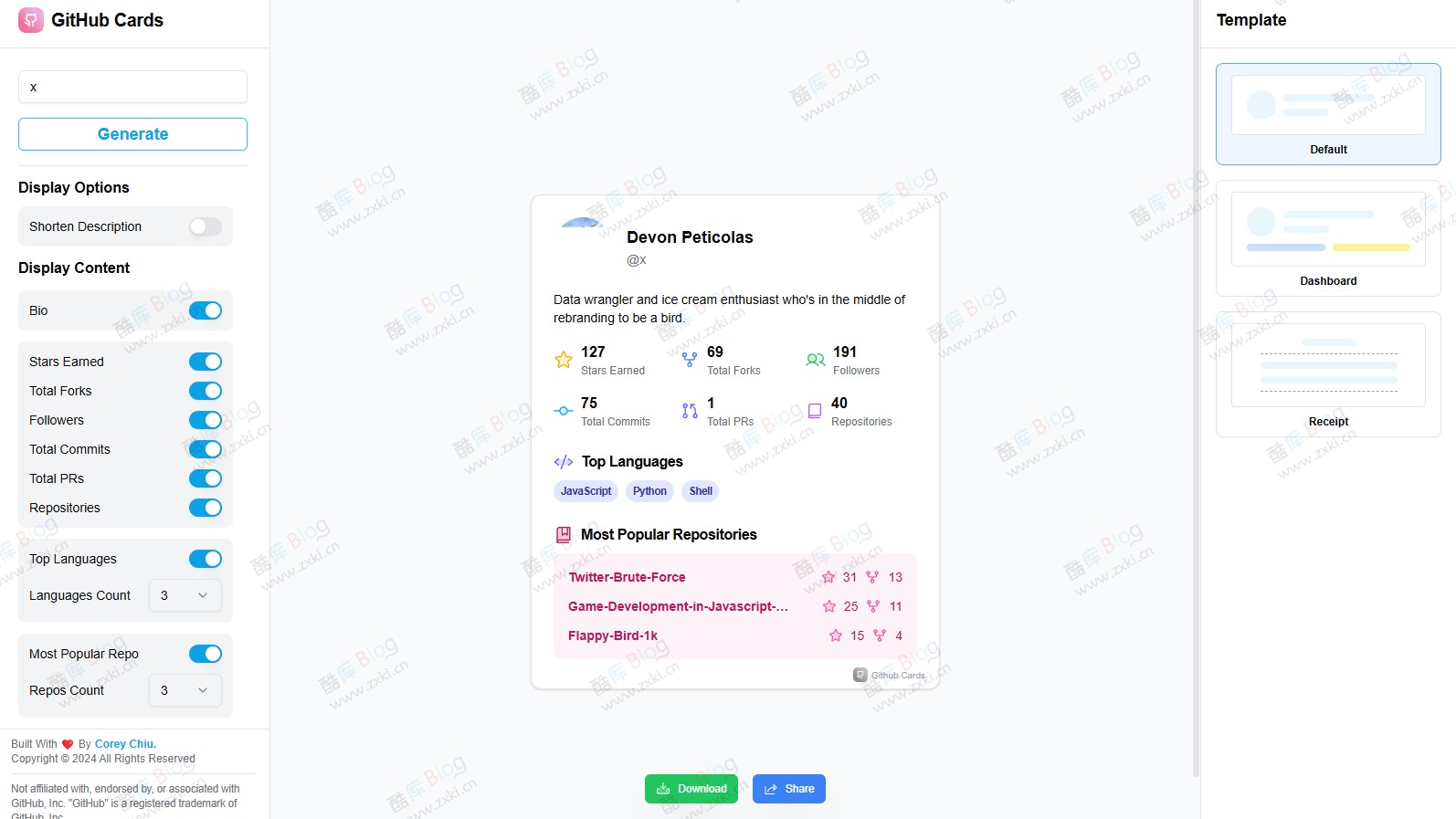 把 GitHub 贡献数据生成卡片工具GitHub Cards 第3张插图